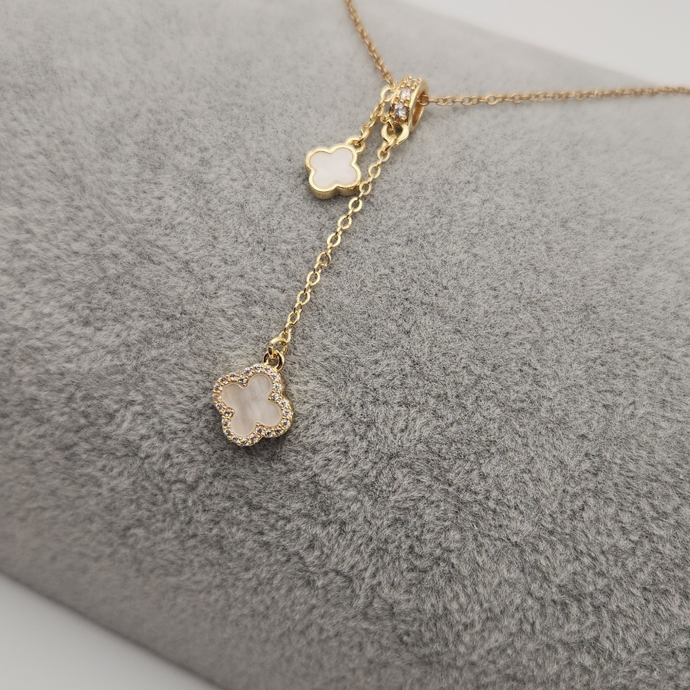 Clover Lariat Necklace 18k Gold Plated Stainless Steel Y Necklace Dainty